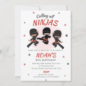 Ninja Birthday Invitation - Red Karate Party 招待状 (正面)