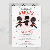 Ninja Birthday Invitation - Red Karate Party 招待状 (正面/裏面)