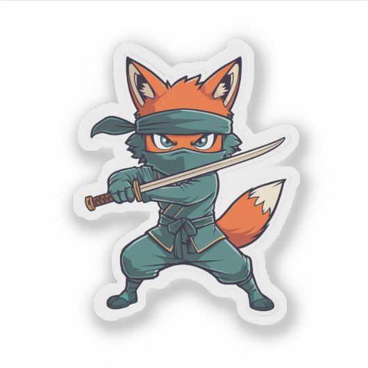 Ninja Fox Sticker – Cute Fox Vinyl Decal シール (正面)