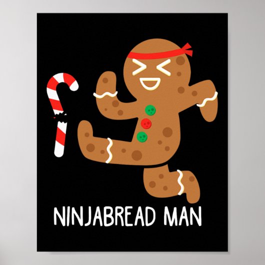 Ninja Gingerbread Man Karate Martial Arts Black St ポスター (正面)