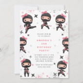 Ninja Girl Birthday Invitation, Cute Pink Karate 招待状 (正面)