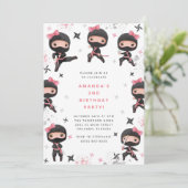 Ninja Girl Birthday Invitation, Cute Pink Karate 招待状 (スタンド正面)