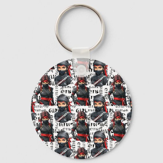 Ninja Girls Anime With Text Pattern Design キーホルダー (正面)