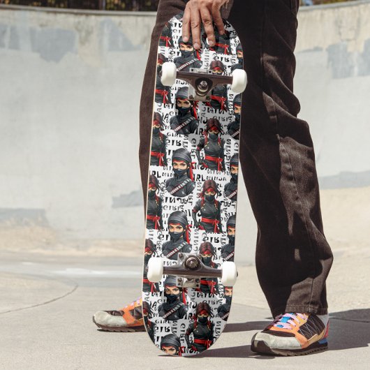 Ninja Girls Anime With Text Pattern Design スケートボード