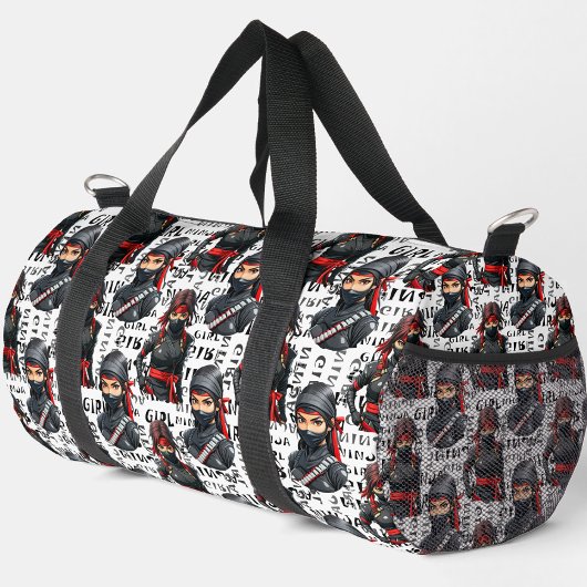 Ninja Girls Anime With Text Pattern Design ダッフルバッグ