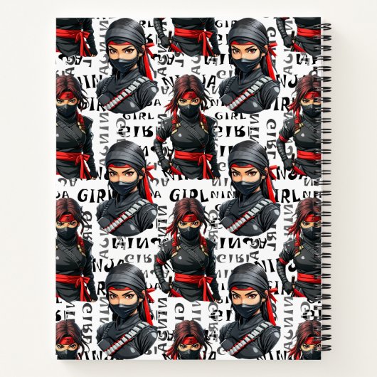 Ninja Girls Anime With Text Pattern Design ノートブック (裏面)