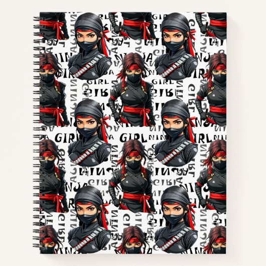 Ninja Girls Anime With Text Pattern Design ノートブック (正面)