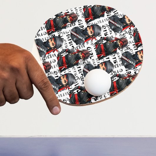 Ninja Girls Anime With Text Pattern Design 卓球ラケット