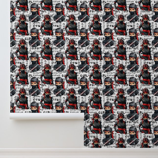 Ninja Girls Anime With Text Pattern Design 壁紙 (クリエイターアップロード済み)