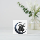Ninja Owl Crescent Moon Minimalist Business Card スクエア名刺 (スタンド正面)