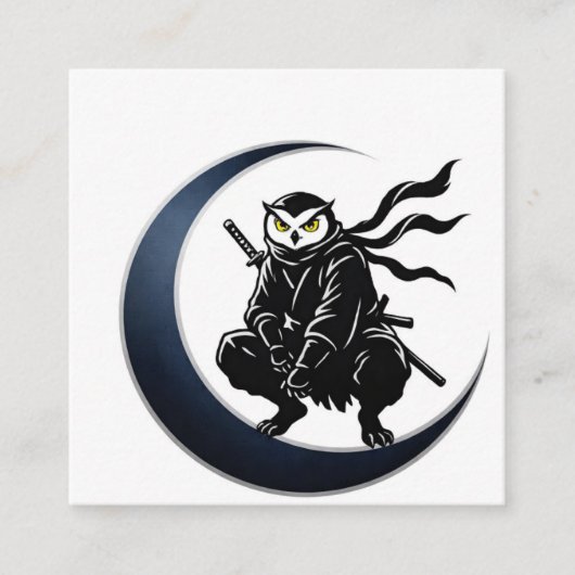 Ninja Owl Crescent Moon Minimalist Business Card スクエア名刺 (正面)