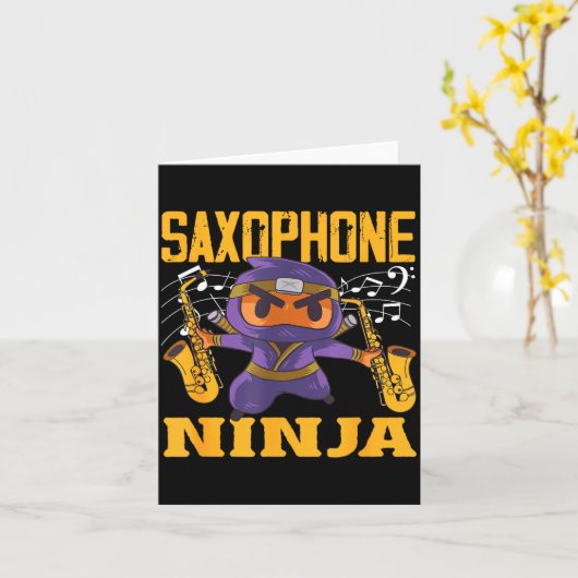 Ninja Saxophonist Saxophone Tee カード (黄色い花)