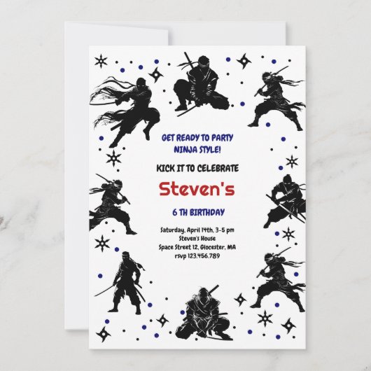 Ninja style kids birthday 招待状 (正面)