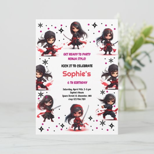 Ninja style kids girlish birthday 招待状 (スタンド正面)