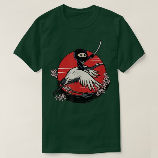 Ninja Tomo Riding Crane Japanese Fantasy Anime  Tシャツ (デザイン正面)