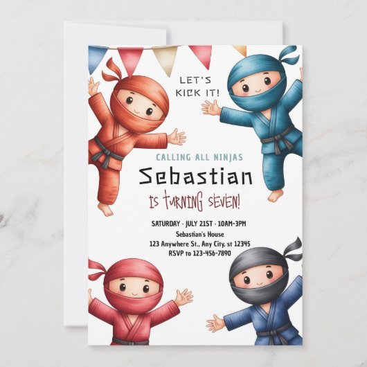 Ninja Warriors Karate Birthday 招待状 (正面)