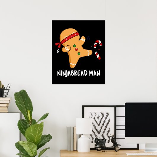 Ninjabread Man おもしろい Gingerbread Pun Dark BG ポスター (ホームオフィス)