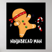 Ninjabread Man おもしろい Gingerbread Pun Dark BG ポスター (正面)