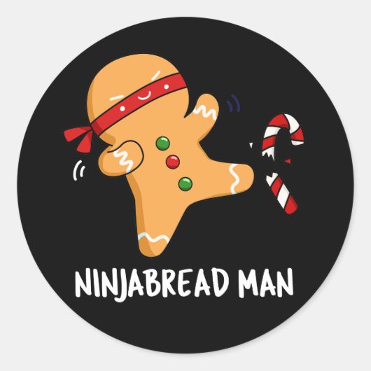 Ninjabread Man おもしろい Gingerbread Pun Dark BG ラウンドシール (正面)