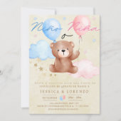Nino o Ninaスペインの Bear Balloon Gender Reveal 招待状 (正面)