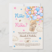 Nino o Ninaスペインの Bear Balloon Gender Reveal 招待状 (正面)