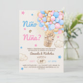 Nino o Ninaスペインの Bear Balloon Gender Reveal 招待状 (スタンド正面)