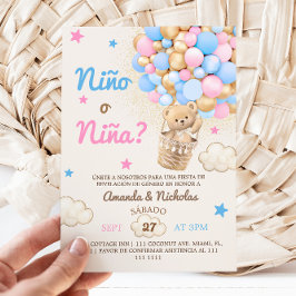 Nino o Ninaスペインの Bear Balloon Gender Reveal 招待状