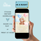 Nino o Ninaスペインの Bear Balloon Gender Reveal 招待状