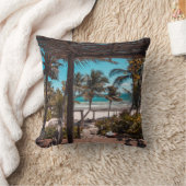 Nipa hut under coconut palm trees クッション (ブランケット)