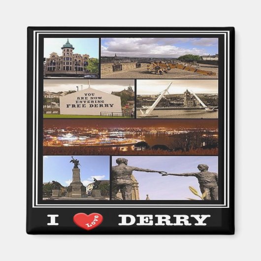 NIR015 DERRY "I LOVE"，北アイルランド，冷蔵庫 マグネット (正面)