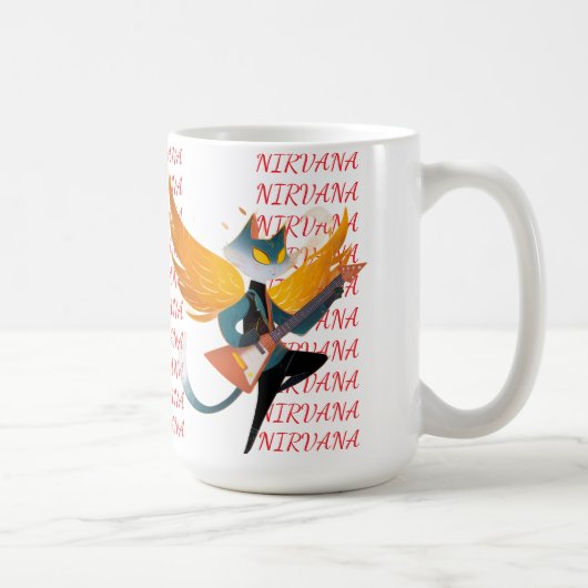 Nirvana Cat with Guitar & Wings – Ceramic Mug A st コーヒーマグカップ (右)