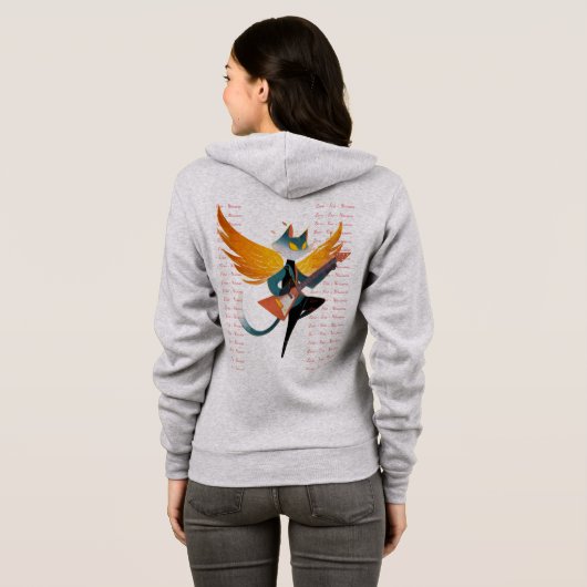 Nirvana Cat with Guitar & Wings – Women’s Zip Hood パーカ (裏面フル)