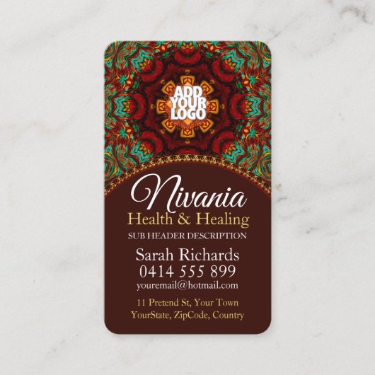 Nirvania Earthあなたのロゴを追加マンダラウェルネス 名刺 (正面)