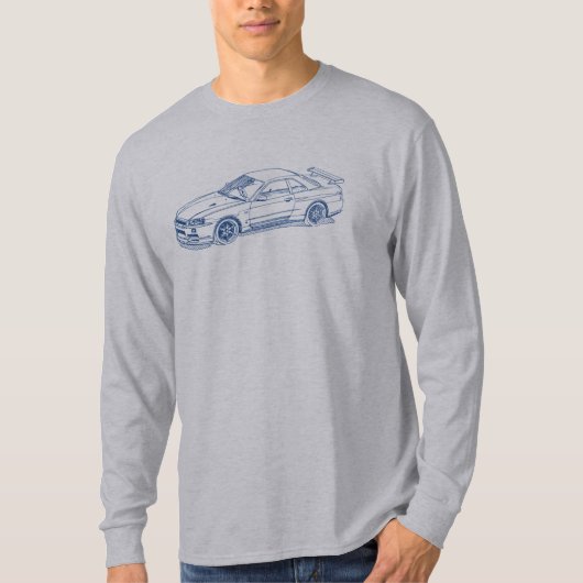 NisのスカイラインのGTR R34 2000スケッチ Tシャツ (正面)