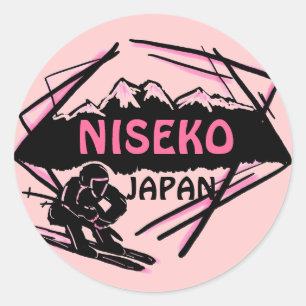 Niseko日本のピンクのスキーロゴの芸術のステッカー ラウンドシール