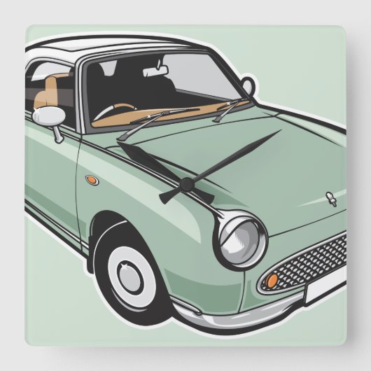 Nissan Figaro Emerald Green スクエア壁時計 (正面)