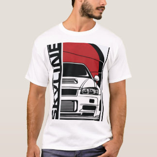 Nissan Skyline R34 GTR Front Silhouette & Japanese Tシャツ