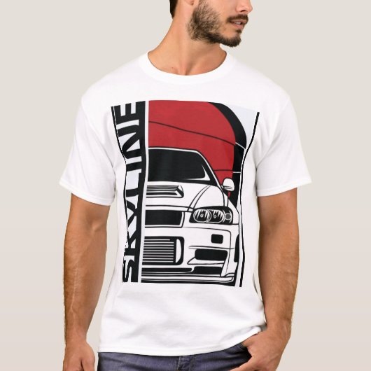Nissan Skyline R34 GTR Front Silhouette & Japanese Tシャツ (正面)