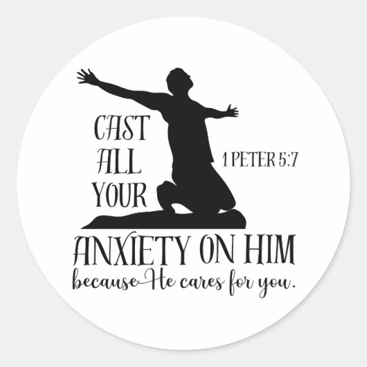NIV 1 Peter 5:7 Cast All your Anxiety on Him Bible ラウンドシール (正面)