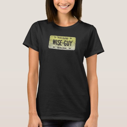 NJおもしろい州バニティライセンスプレートワイズガイ Tシャツ (正面)