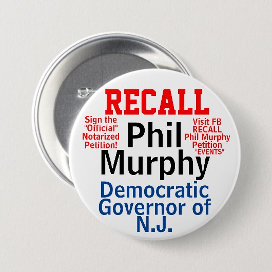 NJ Gov. Murphyを呼び出す(任意の州の編集) 缶バッジ (正面&裏面)