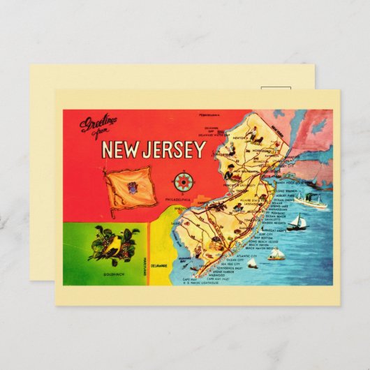 NJ Map of Beaches Bordered Postcard ポストカード (正面/裏面)