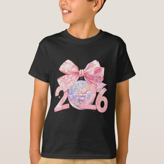 Nk Bow Coquette Disco Ball Happy New Year 2026  Tシャツ (正面)