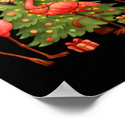 Nk Christmas Flamingos _ Cute Holiday Tree &amp; D ポスター (角)