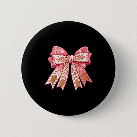 Nk Coquette Bow Christmas Gingerbread Man Girly Xm 缶バッジ (正面)