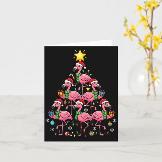 Nk Flamingo Christmas Tree Santa Flamingo Holiday カード (黄色い花)