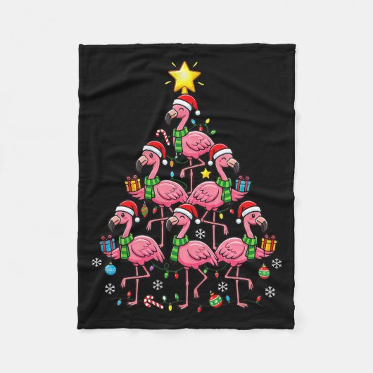 Nk Flamingo Christmas Tree Santa Flamingo Holiday  フリースブランケット (正面)