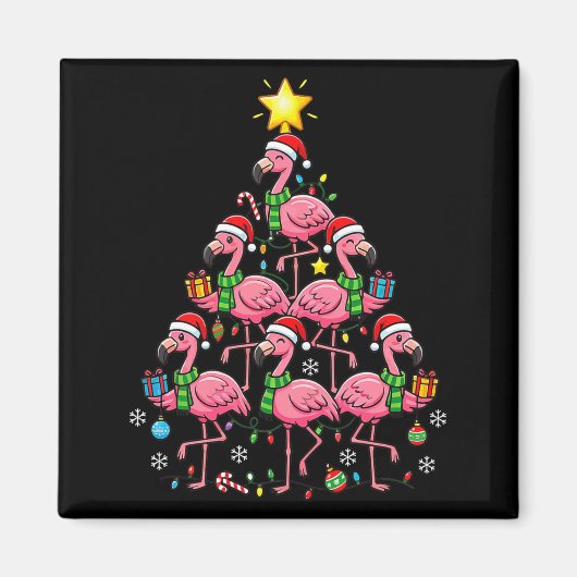 Nk Flamingo Christmas Tree Santa Flamingo Holiday  マグネット (正面)
