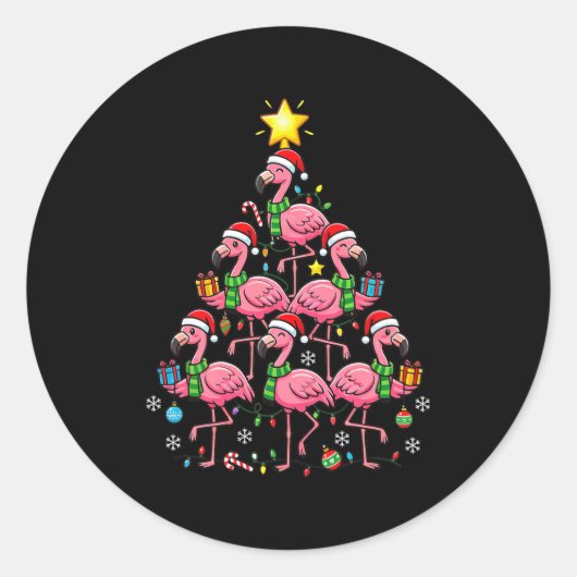 Nk Flamingo Christmas Tree Santa Flamingo Holiday  ラウンドシール (正面)