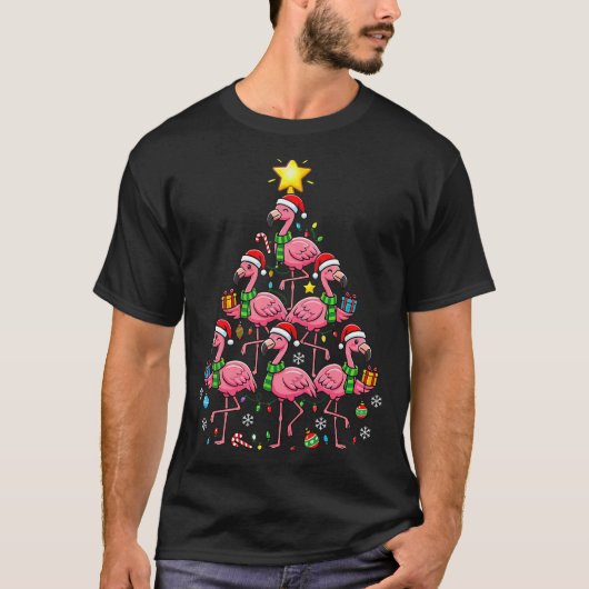 Nk Flamingo Christmas Tree Santa Flamingo Holiday  Tシャツ (正面)